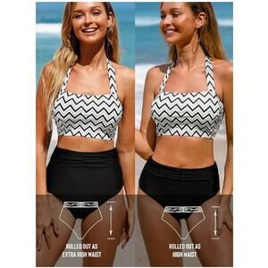 CUPSHE Bikini Set Tummy Control Halter Strappy Geometric Medium New Reg $80